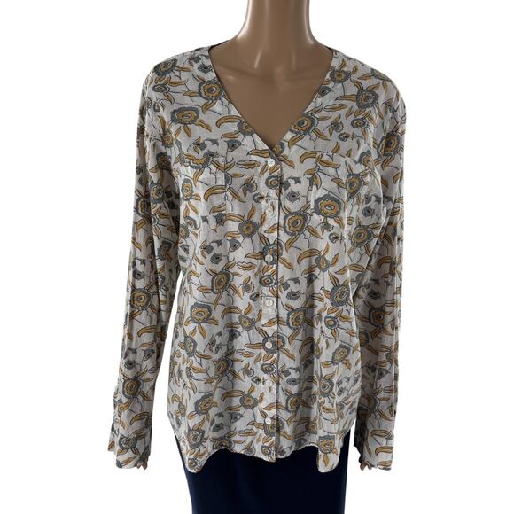 Orvis White Floral Cotton V Neck Button Down Top - Picture 2 of 10